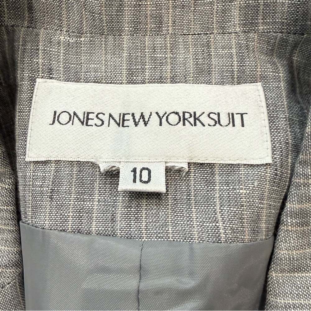 Jones New York Suit 100% Linen Grey Striped 2 Button Blazer Women’s US 10 - Picture 3 of 14